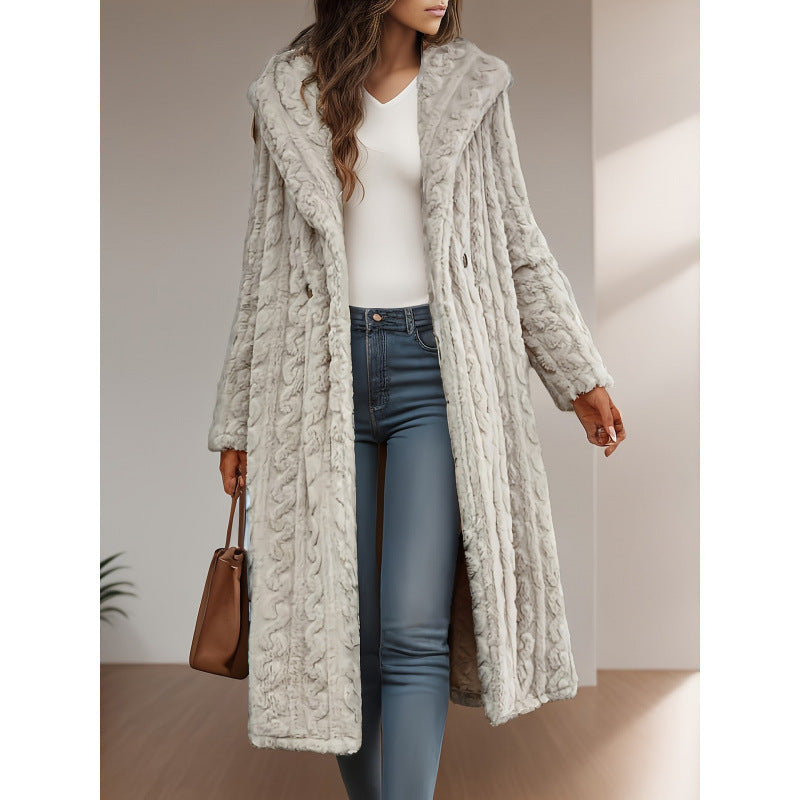 Damen Strickmantel mit Oversized-Kragen und originellen Zopfmuster R&B