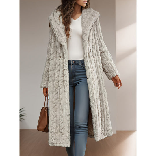 Damen Strickmantel mit Oversized-Kragen und originellen Zopfmuster R&B