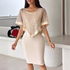 Damen elegante Abendrobe mit glitzerndem Überwurf R&B