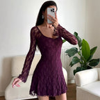 Damen Spitzenkleid mit langen Ärmeln und transparentem Detail R&B