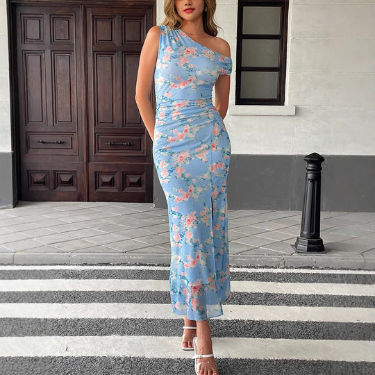 Damen Maxikleid mit asymmetrischem Schnitt und floralem Muster R&B