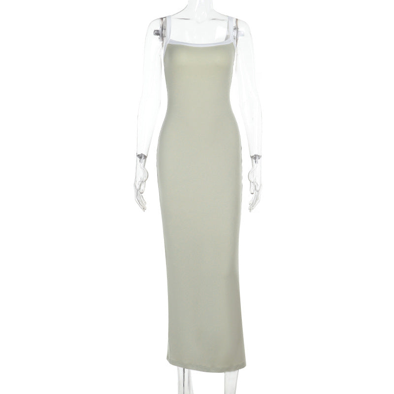 Damen elegantes Maxikleid mit schmalen Spaghettiträgern und figurbetontem Schnitt R&B