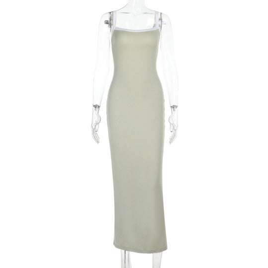 Damen elegantes Maxikleid mit schmalen Spaghettiträgern und figurbetontem Schnitt R&B