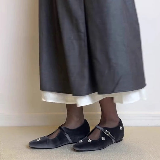 Damen Ballerina-Schuhe mit floralem Dekor und elegantem Schnallenverschluss R&B