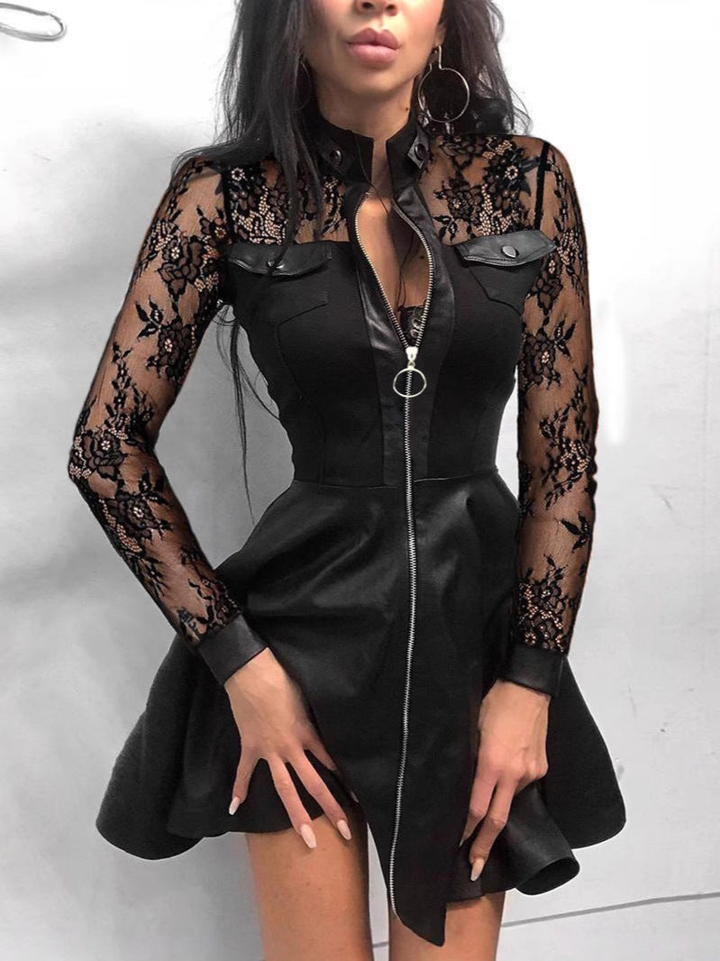 Damen Elegantes Kleid mit Spitzenärmeln und tailliertem Schnitt R&B