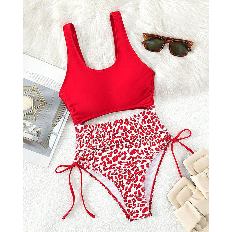 Damen Cut-Out Badeanzug mit hoher Taille und animalischem Muster R&B