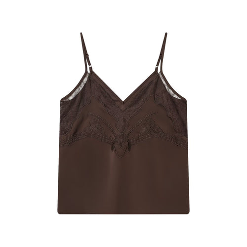 Damen Satin-Wäscheoberteil mit zarten Spitzelementen und verstellbaren Spaghettiträgern R&B