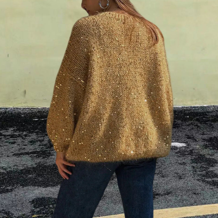 Damen Glitzernder Strickpullover mit weitem Schnitt und eleganten Akzenten R&B