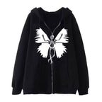 Damen Zip-Hoodie mit einzigartigem Skelett- und Schmetterlingsmotiv