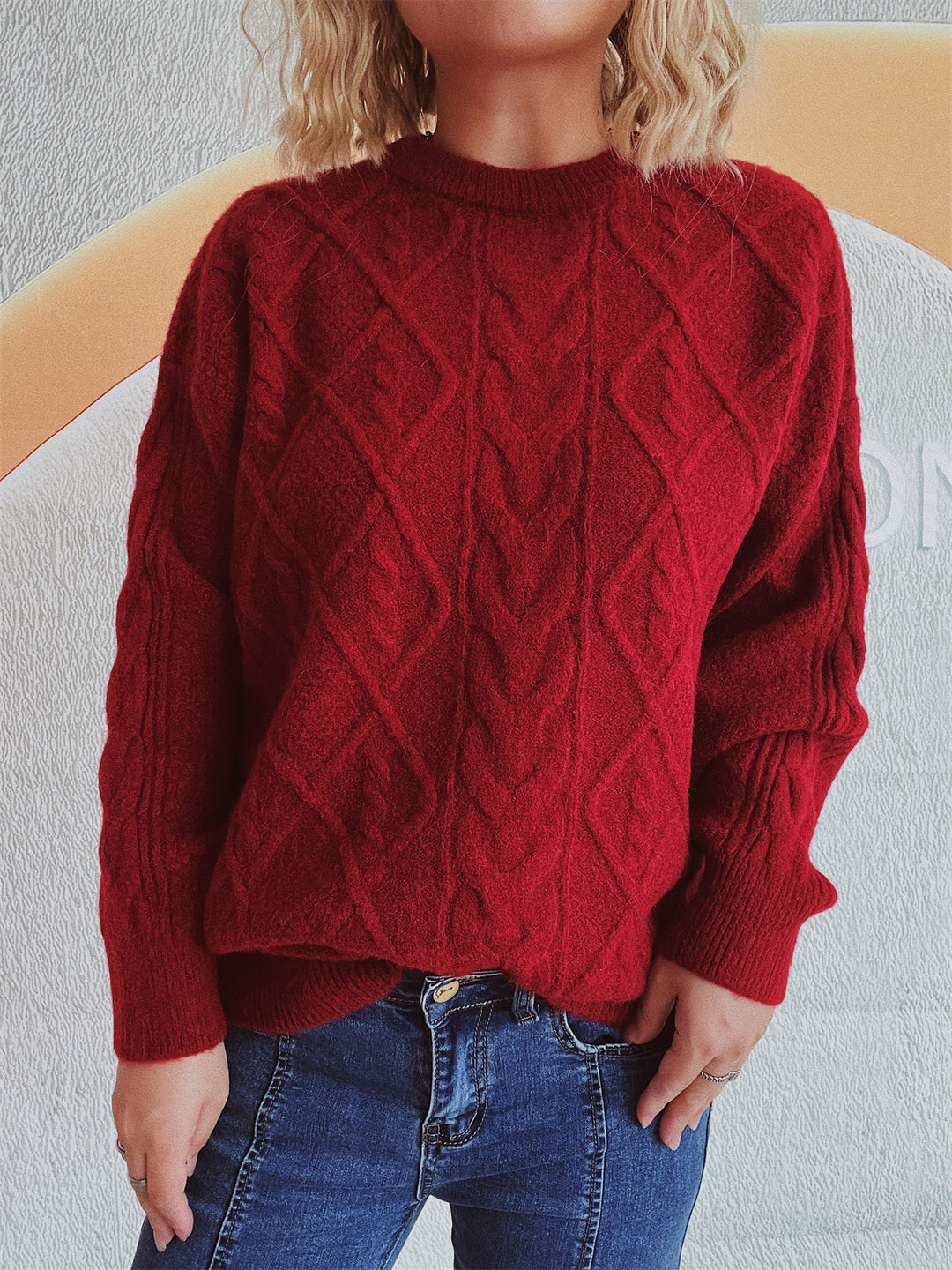 Damen Grobstrickpullover mit elegantem Zopfdesign und lässigem Schnitt R&B