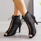 Damen Offene Schnürstiefeletten mit Netzdetails und eleganter Absatzhöhe EB