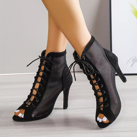 Damen Offene Schnürstiefeletten mit Netzdetails und eleganter Absatzhöhe R&B