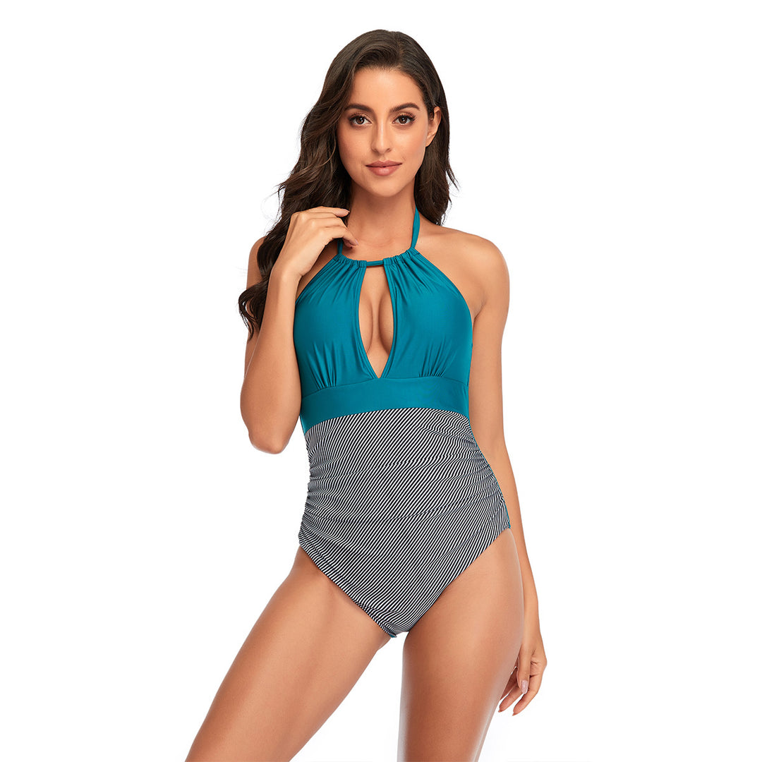 Damen Eleganter Einteiler Badeanzug mit tiefem V-Ausschnitt und geschmeidigem Stoff R&B