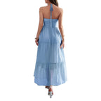 Damen Maxidress mit elegantem Rüschendesign und verstellbaren Spaghettiträgern R&B