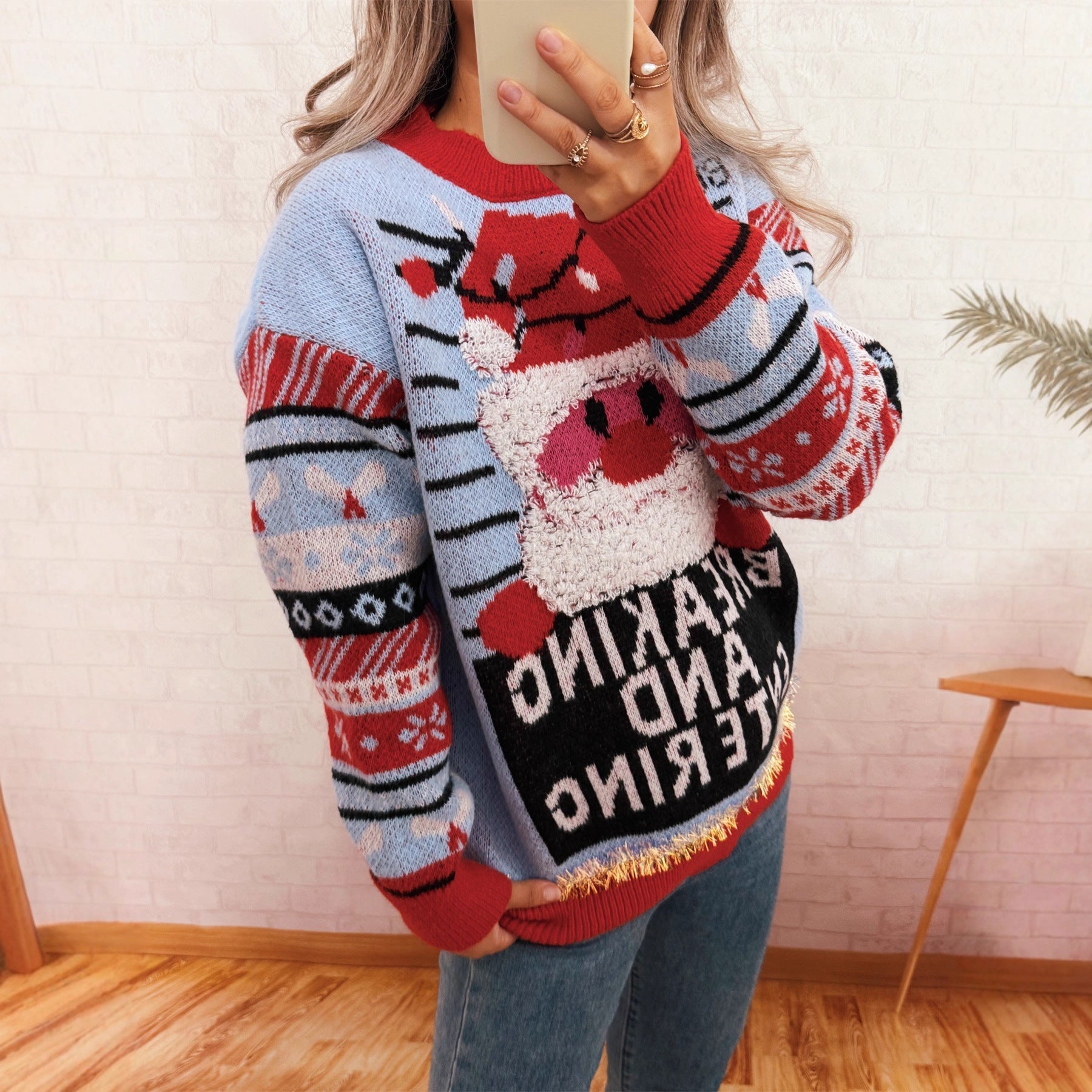 Damen Weihnachts-Pullover mit kreativem Rentier-Motiv und fröhlichem Design R&B