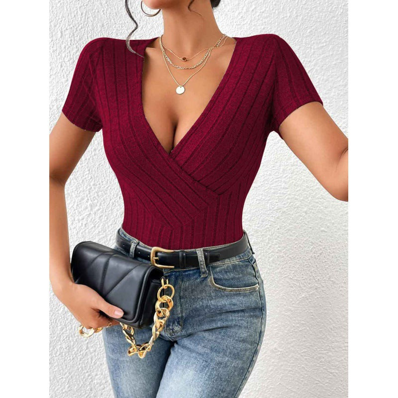 Damen Wickelbody mit dekorativem Streifenmuster R&B
