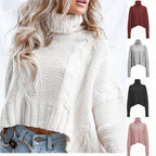 Damen Grobstrickpullover mit hohem Kragen und einzigartigem Zopfdesign R&B