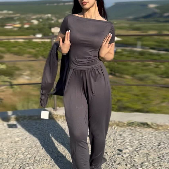 Damen lässiger Maxikleid-Anzug mit offenem Cardigan R&B