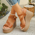 Damen elegante Plateau-Sandalen mit verstellbarem Riemen und komfortablem Fußbett R&B