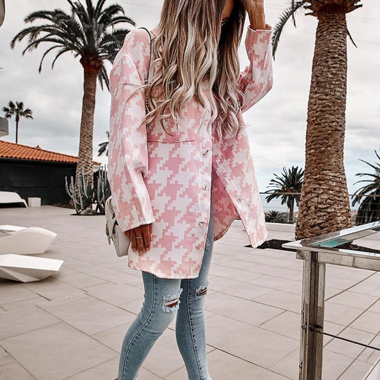 Damen Langarm-Shirtjacke im Chevron-Muster mit praktischen Taschen R&B