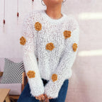Damen gemütlicher, fluffiger Pullover mit verspielten Blumenapplikationen R&B