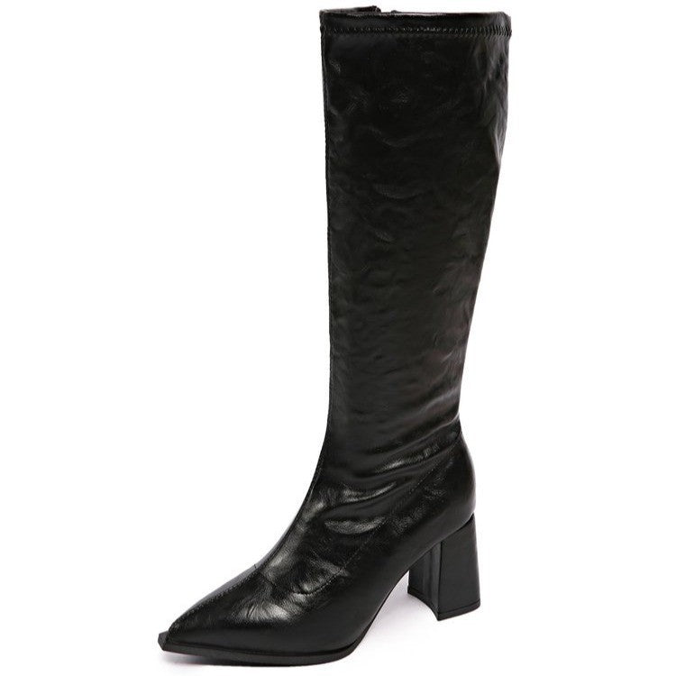 Damen hochmodische Stiefel mit blockiertem Absatz und spitzem Zehenbereich R&B