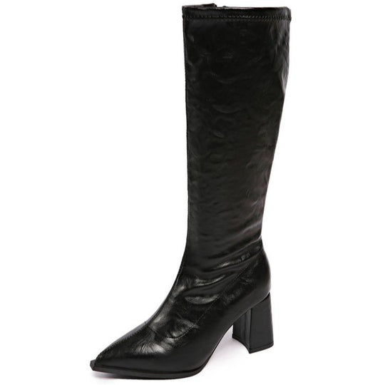 Damen hochmodische Stiefel mit blockiertem Absatz und spitzem Zehenbereich R&B