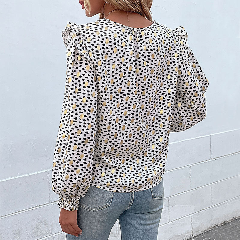 Damen Elegant geschnittene Bluse mit Rüschendetails und speziellem Muster R&B