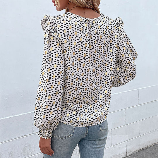 Damen Elegant geschnittene Bluse mit Rüschendetails und speziellem Muster R&B