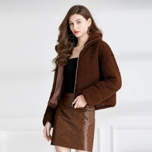 Damen Gemütliche Teddyjacke mit hohem Kragen R&B