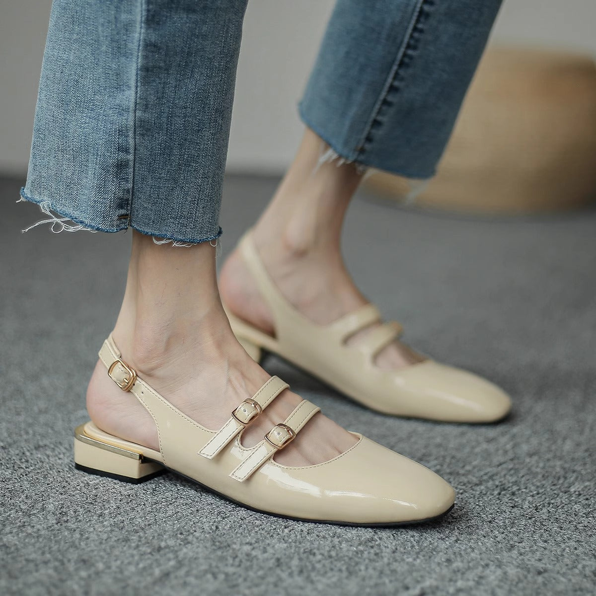 Damen Sling-Ballerinas mit doppeltem Riemchen und komfortablem Blockabsatz R&B