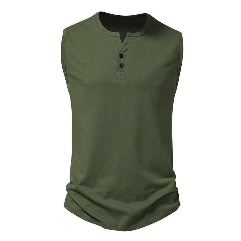 Herren ärmelloses Henley-Shirt mit modernem Knopfdesign R&B
