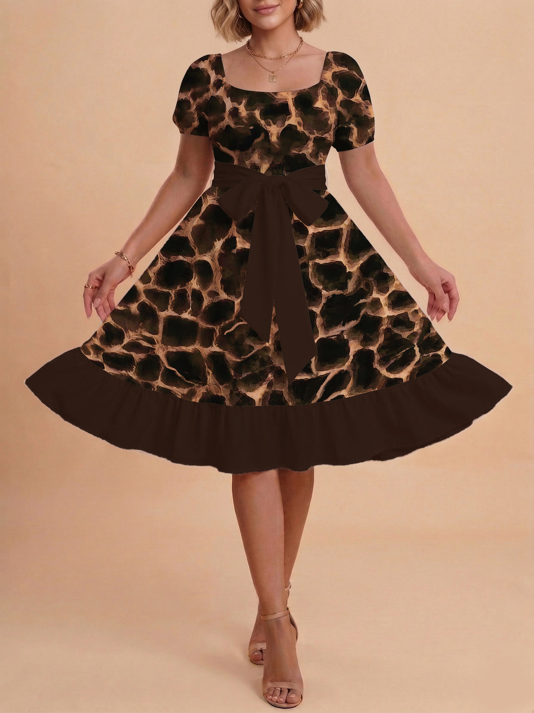 Damen schickes Glitzerkleid mit tailliertem Schnitt und Rüschensaum R&B