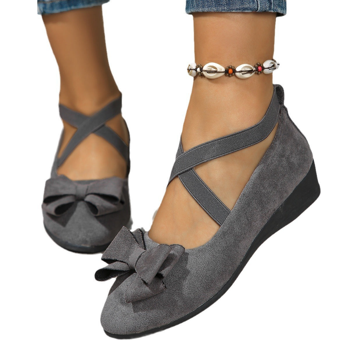 Damen Ballerina-Schuhe mit verstellbaren Riemen und elegantem Schleifendetail R&B