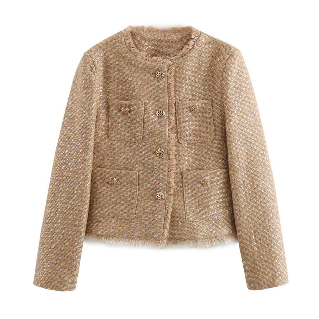 Damen elegante Tweedjacke mit Fransen und praktischen Taschen R&B
