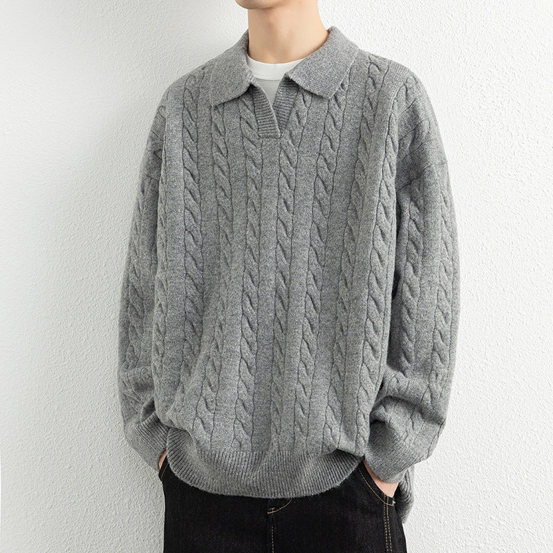 Herren Strickpullover mit Nautical Cable-Muster und klassischem Kragen R&B