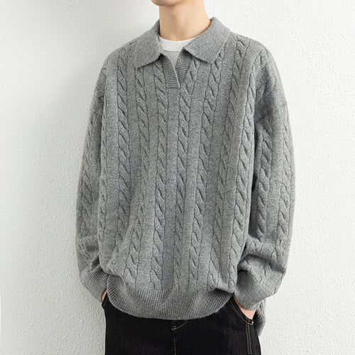 Herren Strickpullover mit Nautical Cable-Muster und klassischem Kragen R&B