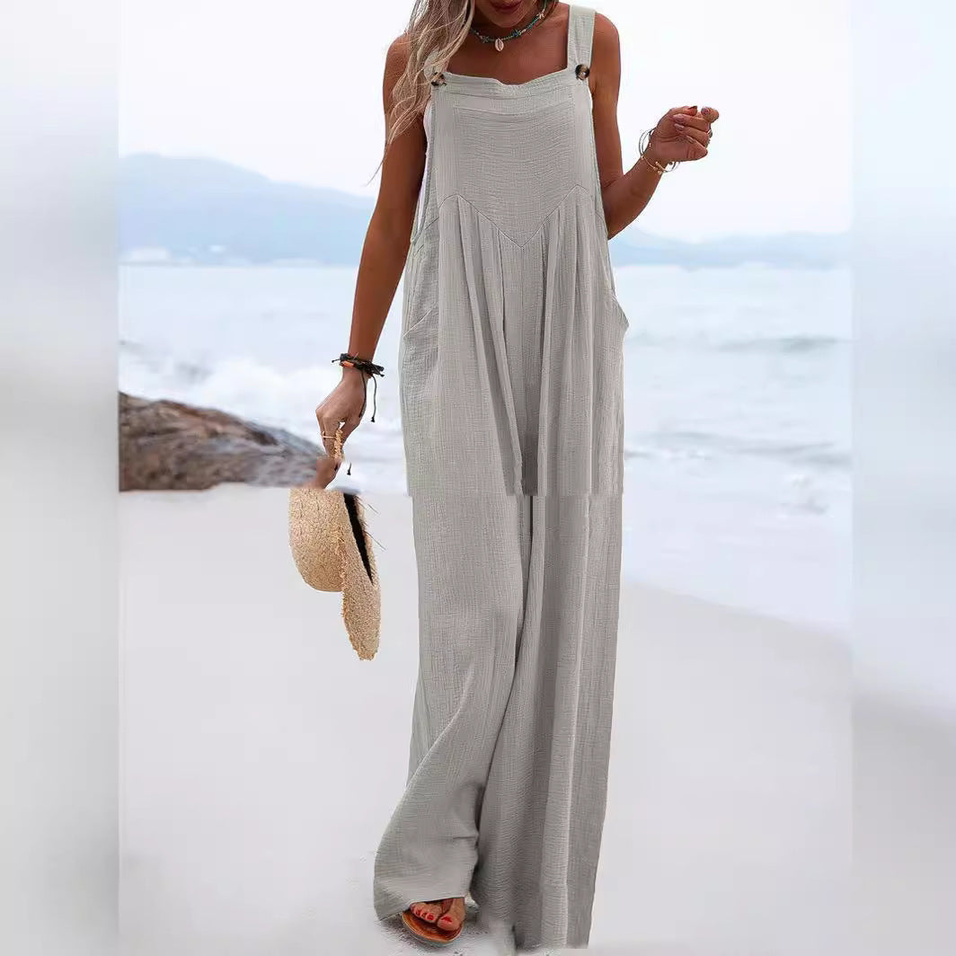 Damen luftiger Jumpsuit mit praktischen Taschen und verstellbaren Trägern R&B
