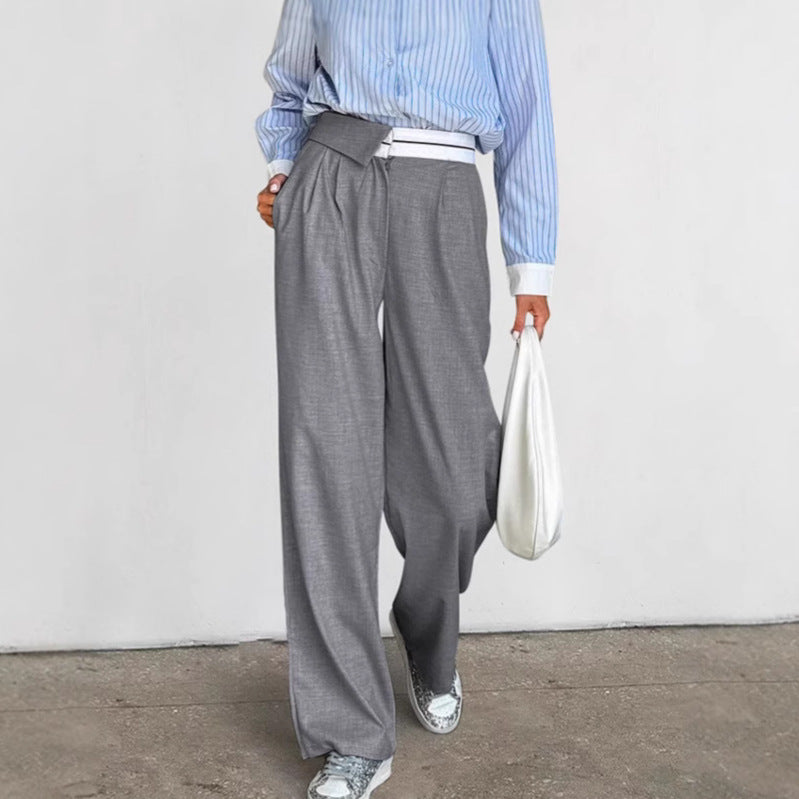 Damen Elegante weite Hose mit schickem Gürtel und Falten R&B