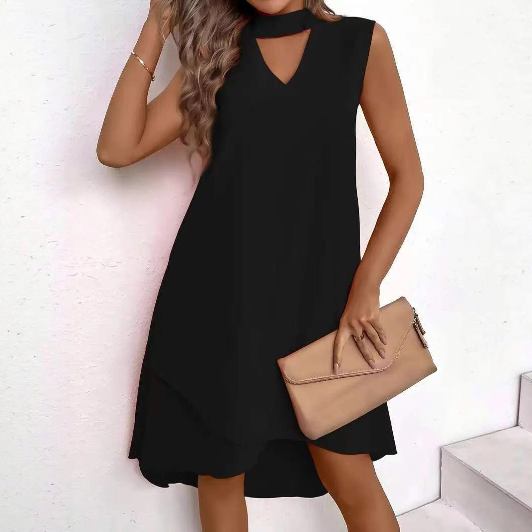 Damen asymmetrisches A-Linien Kleid mit schickem Schlüssellochausschnitt und fließendem Schnitt R&B