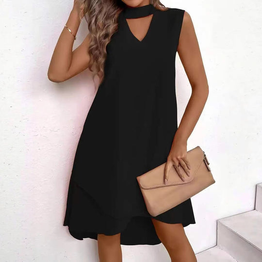 Damen asymmetrisches A-Linien Kleid mit schickem Schlüssellochausschnitt und fließendem Schnitt R&B