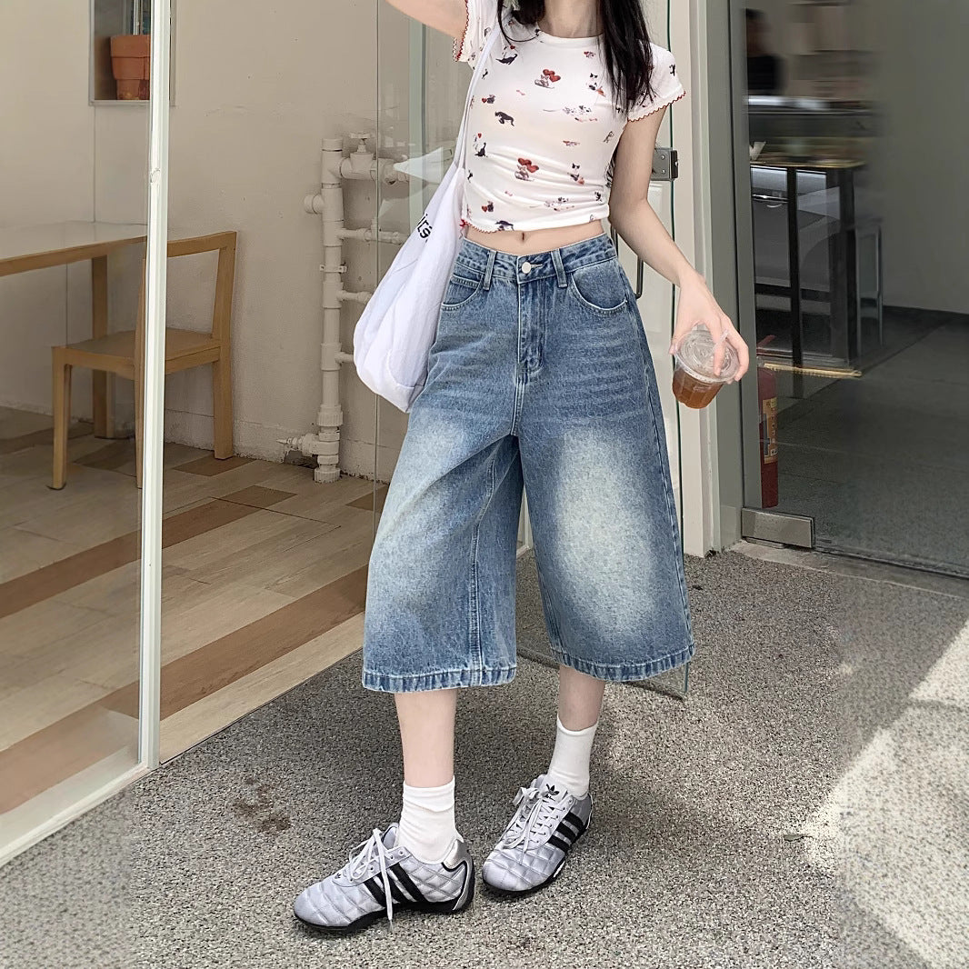 Damen Weite Denim-Culotte-Shorts mit hohem Bund und lässigem Design R&B