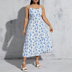 Damen florales Sommerkleid mit schmalen Trägern und leichtem Stoff R&B