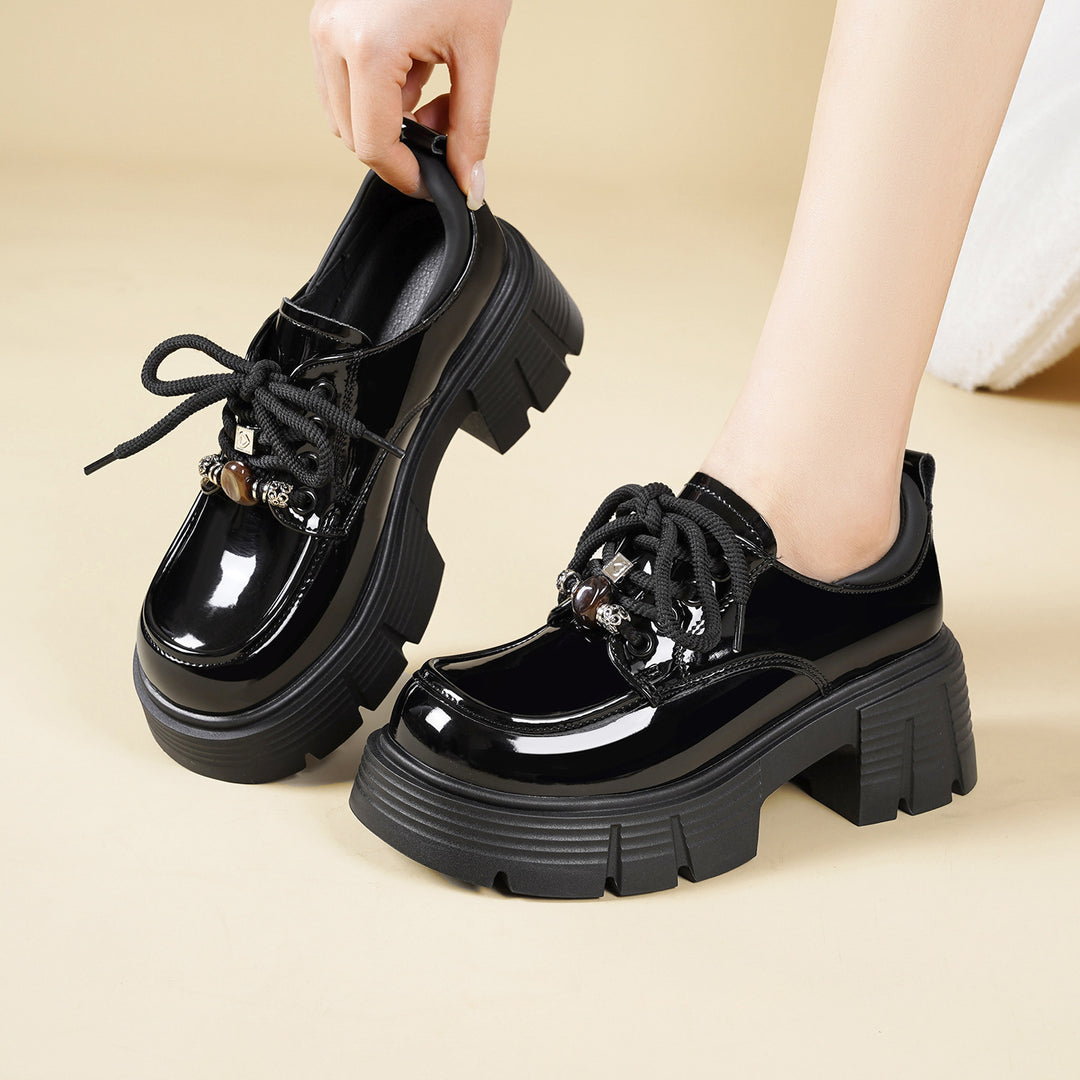 Damen Plateau-Schnürschuhe mit modischem Kettendetail und robustem Blockabsatz R&B