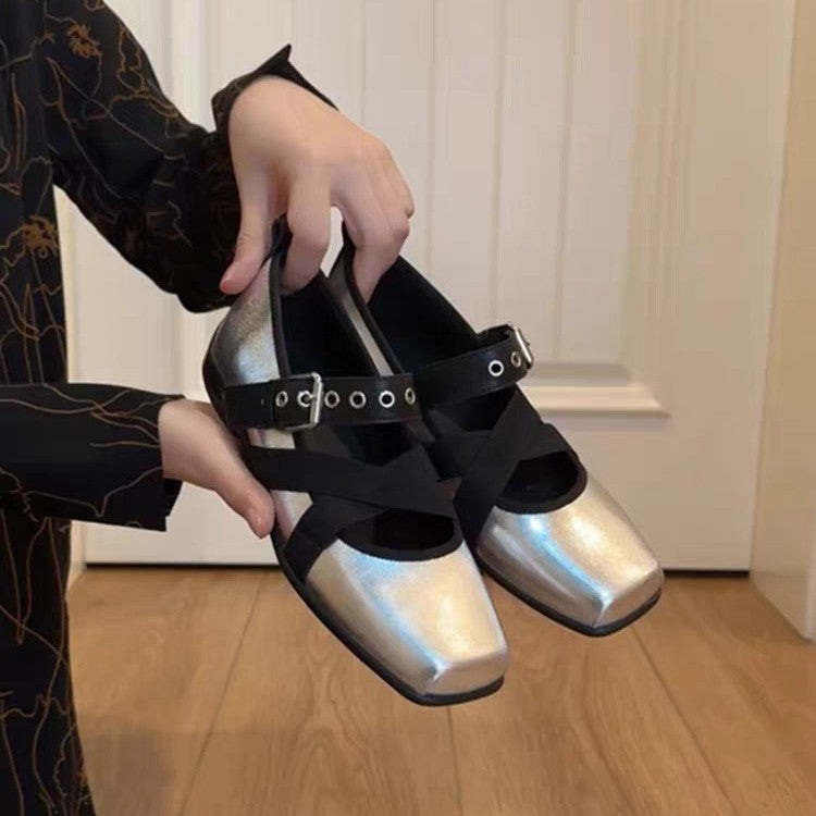 Damen elegante Ballerinas mit R&Brnem Riemchen-Design R&B