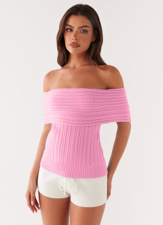 Damen Off-Shoulder Strickoberteil mit Rippstruktur R&B