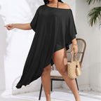 Damen luftiger Strandüberwurf mit elegantem asymmetrischen Schnitt R&B