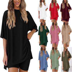 Damen Lässiges Lounge-Set mit übergroßem Oberteil und kurzen Hosen R&B