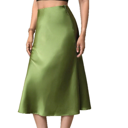 Damen Eleganter Satin-Midirock mit hohem Schnitt und fließendem Fall R&B