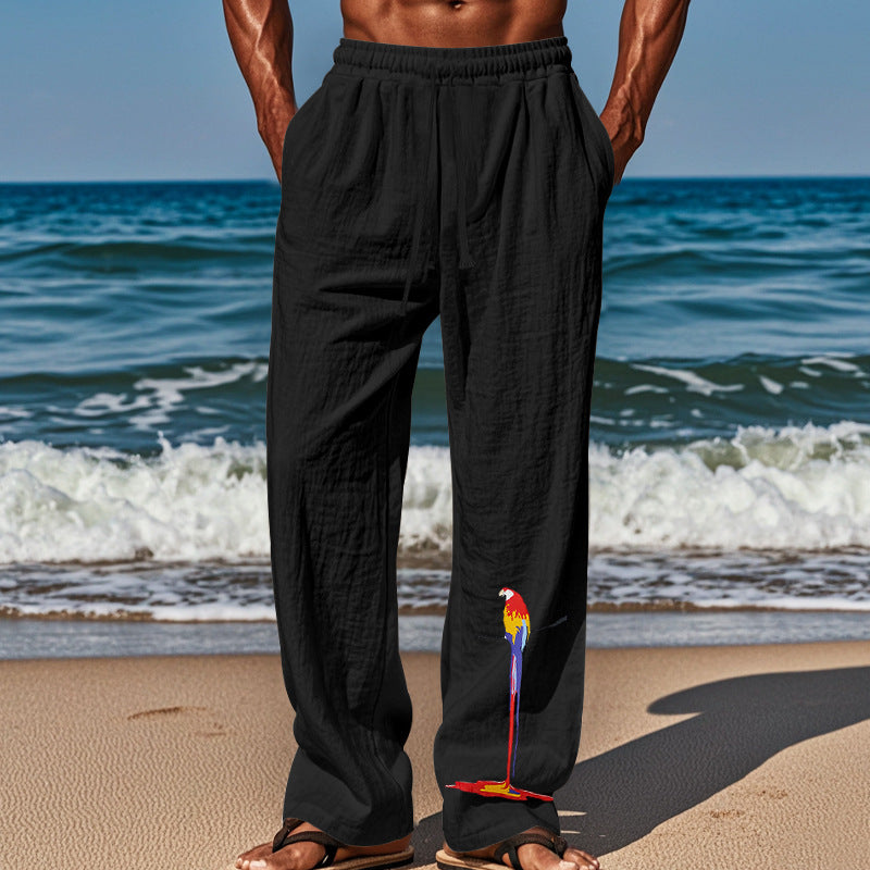 Herren lässige Strandhose mit elastischem Bund und buntem Stickdesign R&B